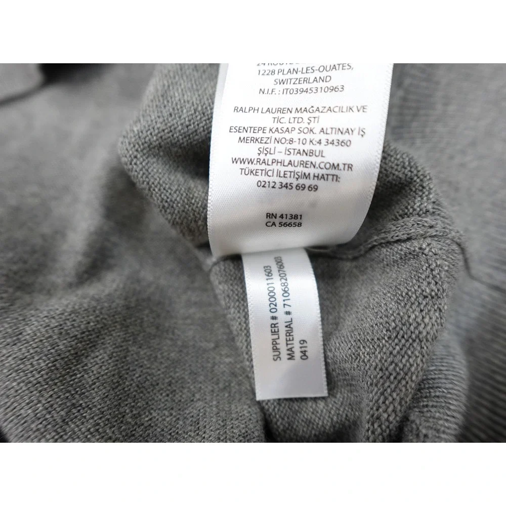 Polo Ralph Lauren V-Neck Sweater Mens Large Grey Pima Cotton Pony Logo